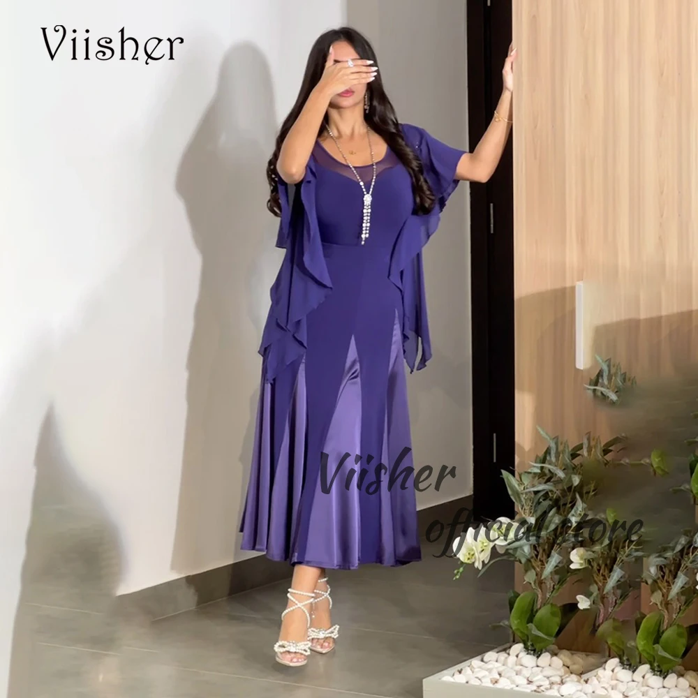 

Purple Mermaid Evening Dresses Sleeveless O Neck Arabic Dubai Prom Party Dress Ankle Length Formal Occasion Gowns 2024