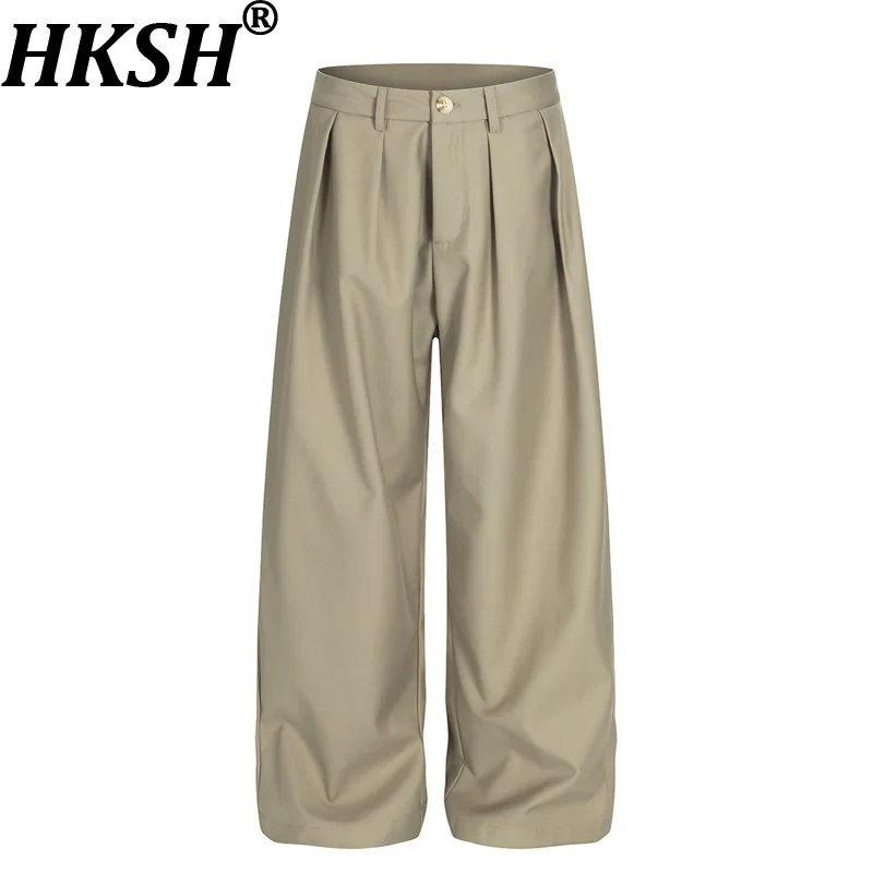 

HKSH Spring Autumn New Men's Trendy Pleated Design Wide-Leg Loose Elegant Fashion Straight Draped Versatile Casual Pants HK13484