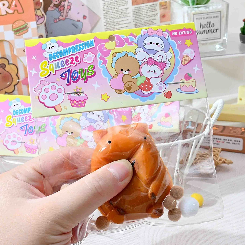 1PC Sticky Stress Relief Toys For Adult Kids Soft Capybara Toy Stress Relief Party Favors Gifts Decompression Prop Keychain