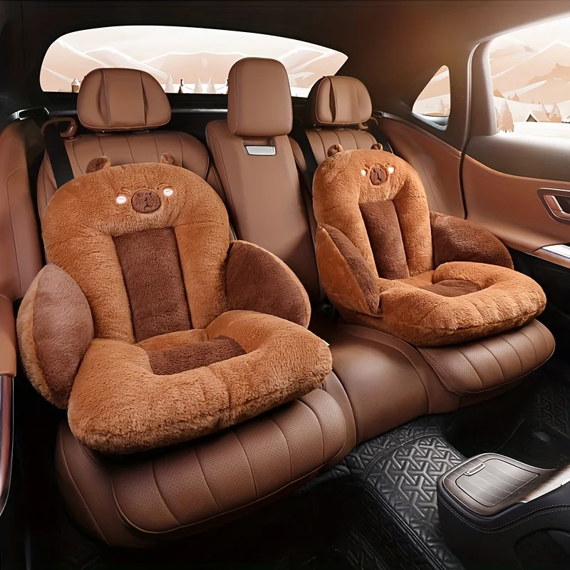 Cute Animal Print Car Seat Cover Plush Cushion Thick Padding for Office Home Vehicle Use No Tools Installation