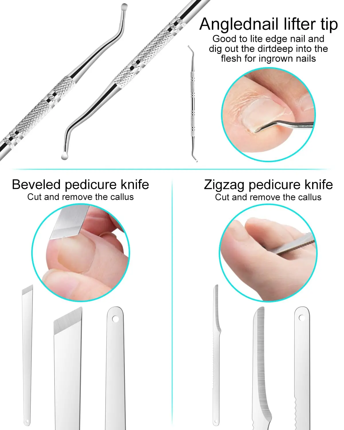 مجموعة أدوات باديكير لإزالة أظافر القدم الغارزة مكونة من 7 قطع، مقصات أظافر، مجموعة ملفات ورافعات، أداة أظافر القدم المقاومة للصدأ تحت تنظيف الأظافر