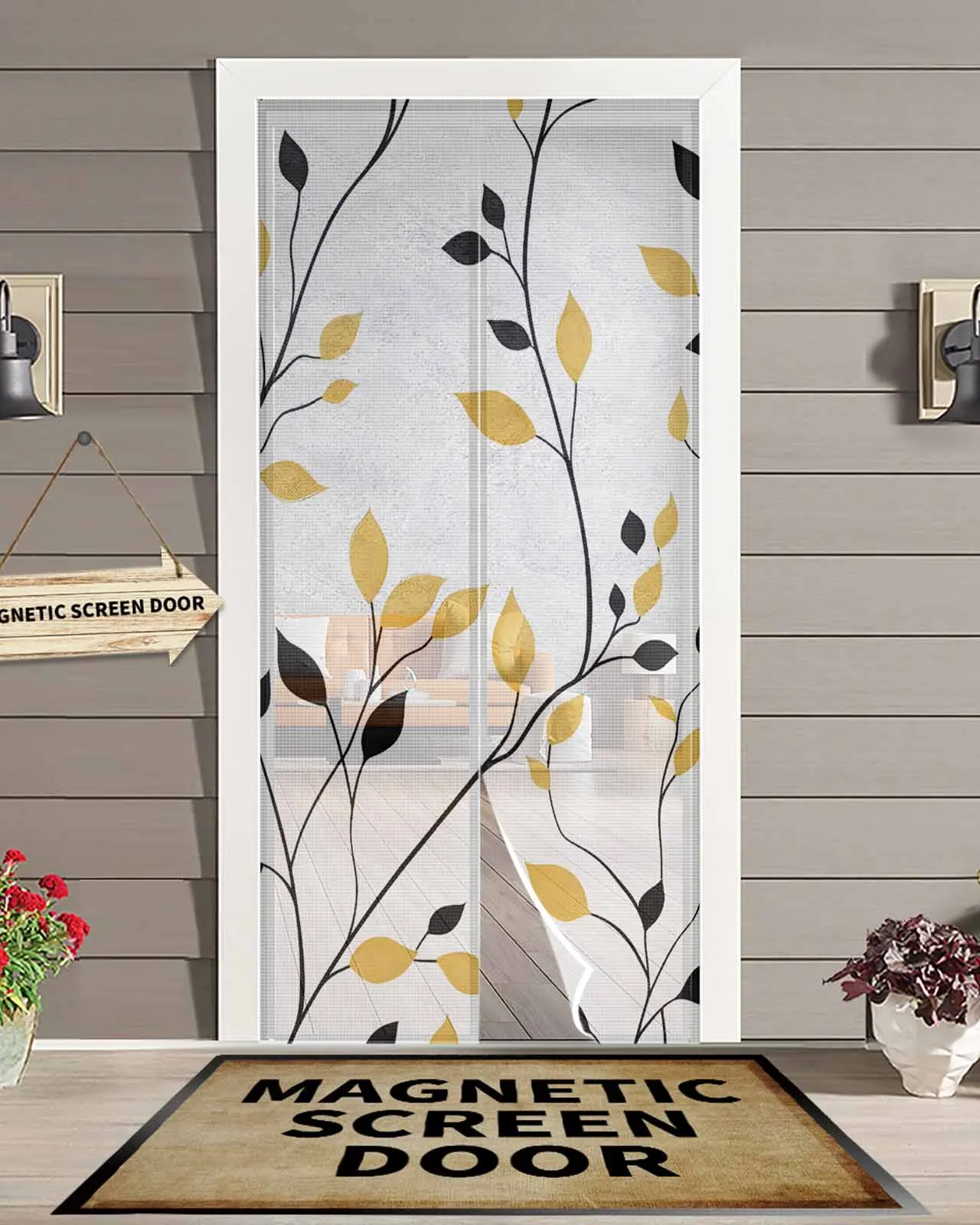 

Branches Leaves Lines Silhouette Magnetic Door Curtain Living Room Bedroom Home Anti-mosquito Screen Door Curtain