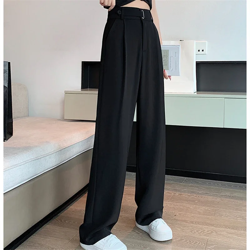 Seoulish Summer Women\'s Casual Pants Wide Leg Pants Elegant Office Lady 2024 New Solid Color High Waist Loose Trousers Female