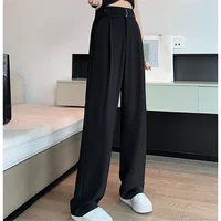Seoulish Summer Women's Casual Pants Wide Leg Pants Elegant Office Lady 2024 New Solid Color High Waist Loose Trousers Female - Image 4