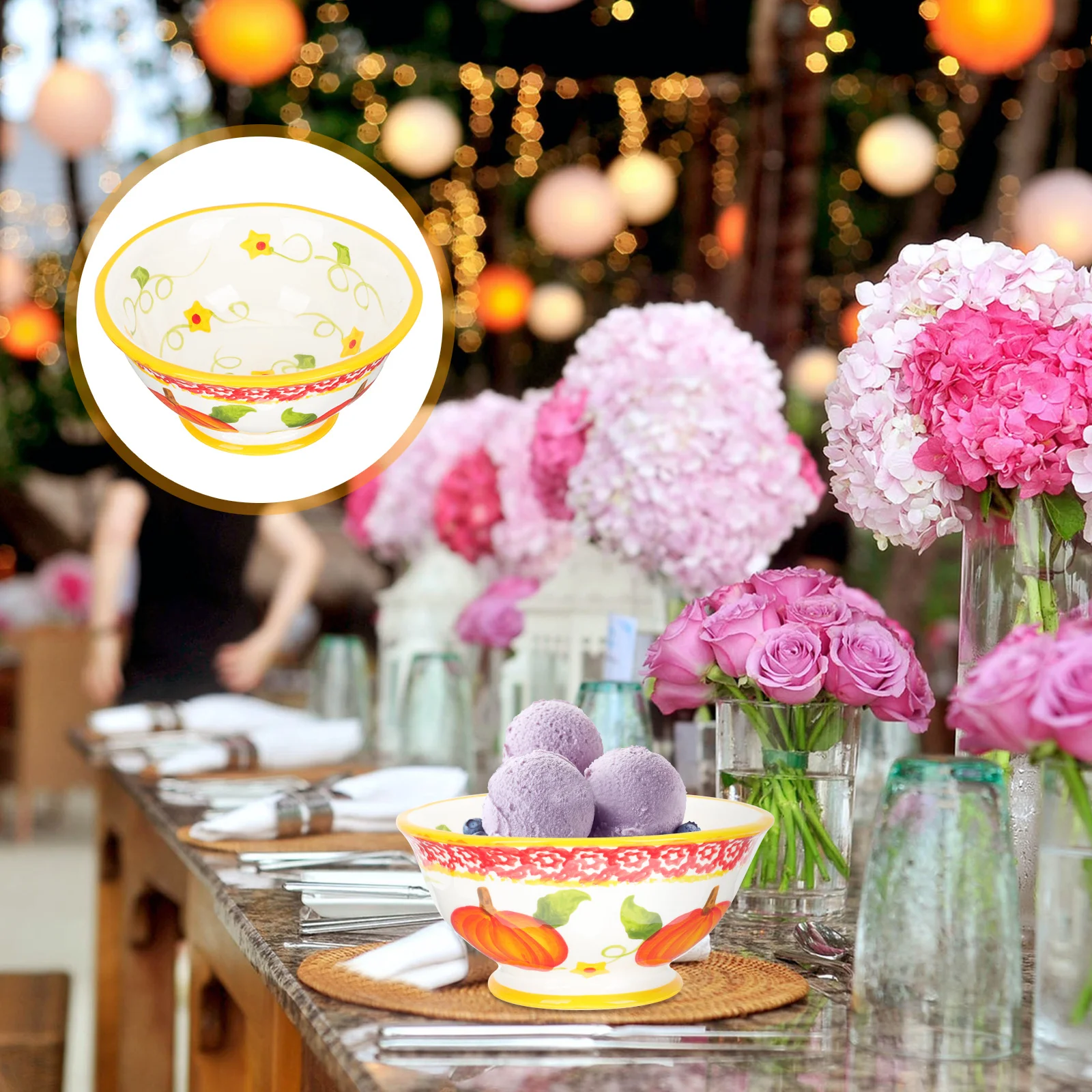 

Pumpkin Shape Bowl Ceramic Storage Halloween Salad Food Bowl Easy Clean Home Restaurant Hotel Cafe Buffet Fruit Dish Dessert