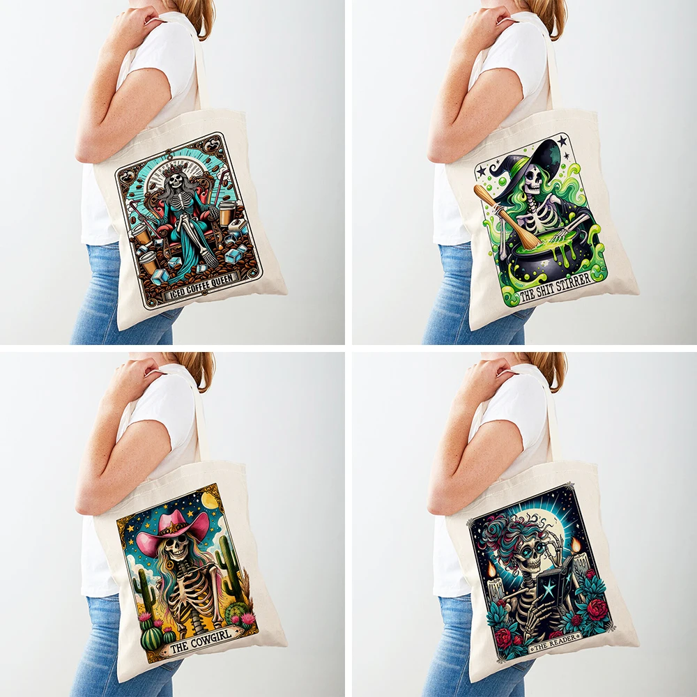 Mexican Day of the Dead Cartoon Skull Ghost Travel Lady Shoulder Handbag Girl Shopping Bag Hallowmas Women Shopper Bags Tote