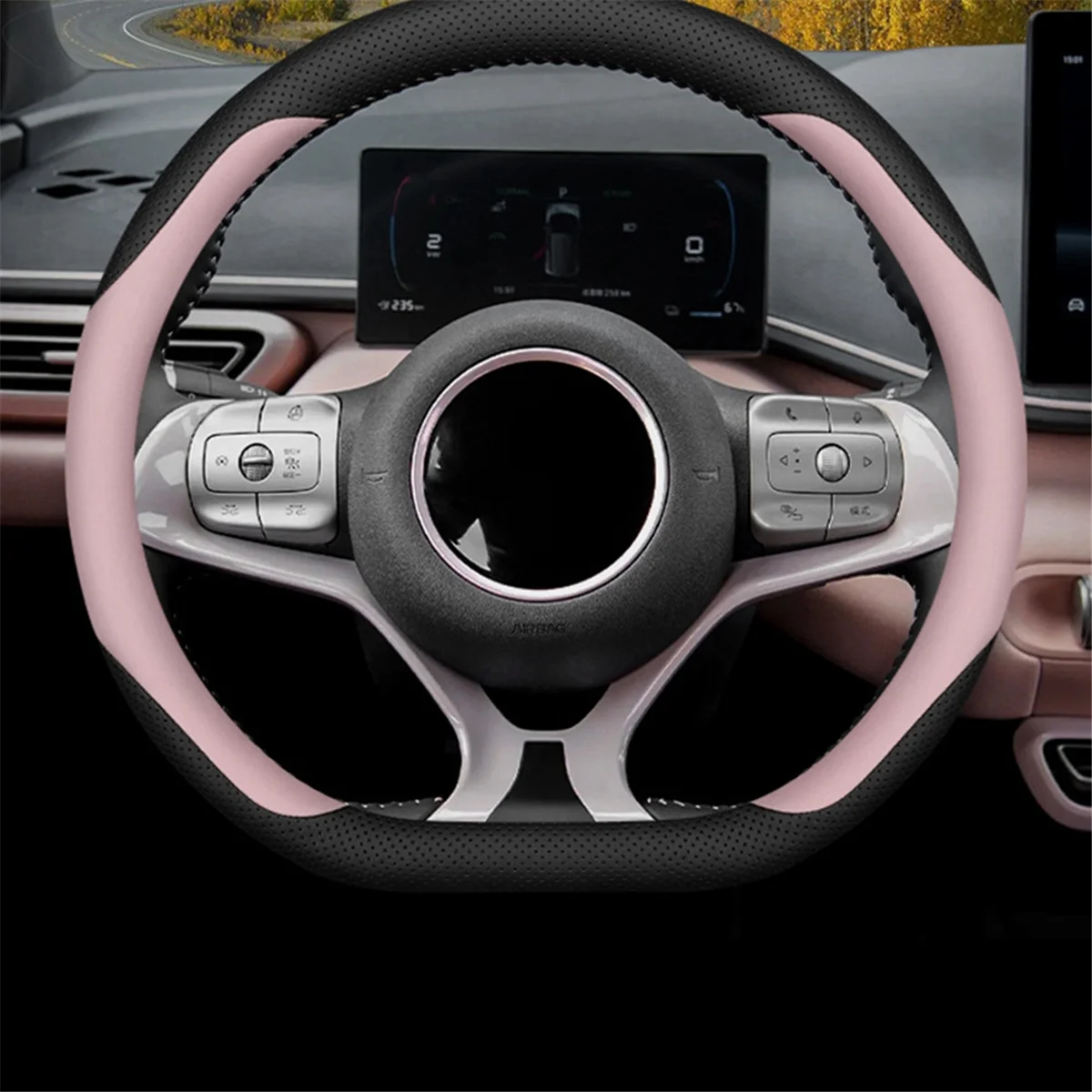 Car Steering Wheel Cover Breathable Anti Slip PU Leather for BYD Dolphin Mini / BYD Seagull Interior Accessories