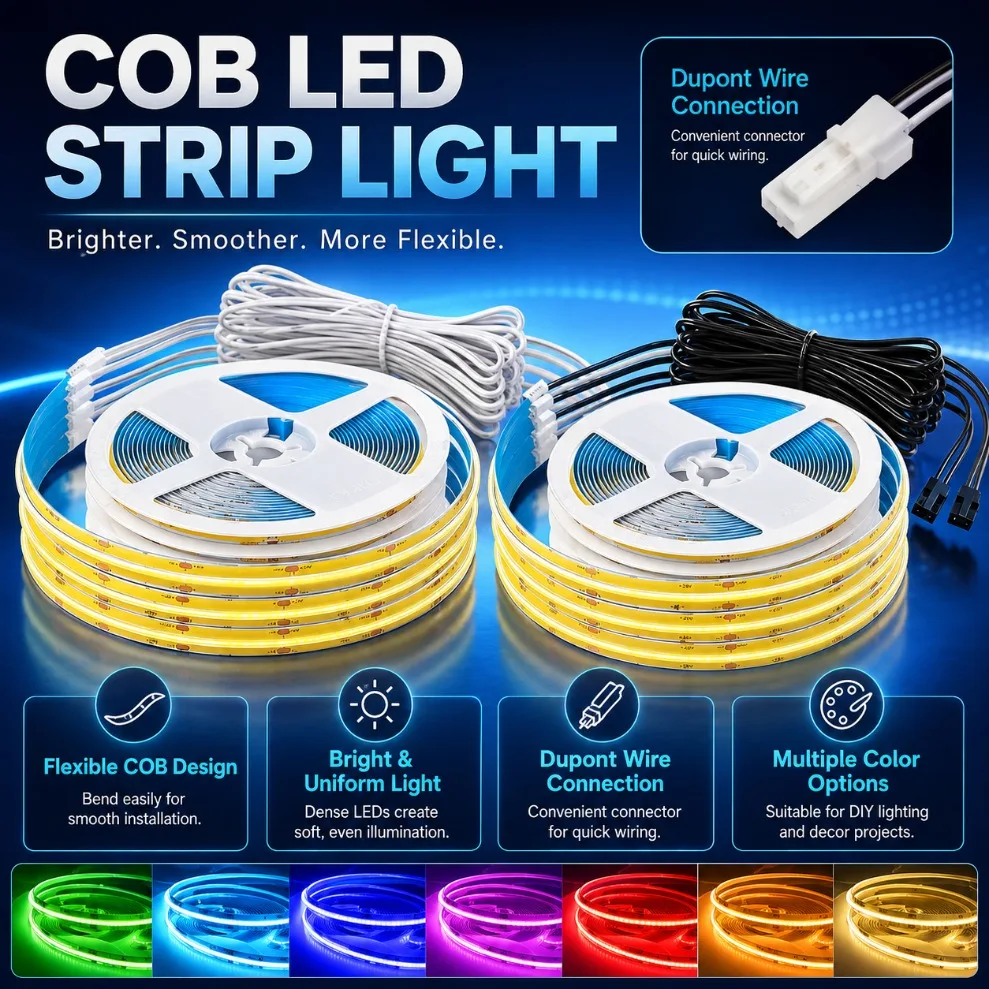 320LEDs/M COB LED Strip DC12V With White/Black DuPont Wire Connector For Kitchen Cabinet Layered Under Wine Cabinet Show Light