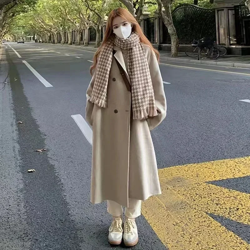 Double-sided Fleece Woolen Overcoat Women's Medium-length Thickened 2024 Autumn Winter New Style Petite Nail Jacket