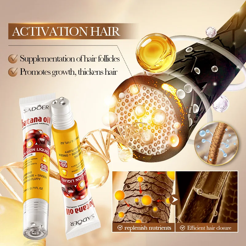 Crescita rapida dei capelli Olio di Batana Crescita dei capelli Siero Anti perdita di capelli Ricrescita Addensare Calvizie Nutrire Roller Ball Radice Capelli Assistenza sanitaria