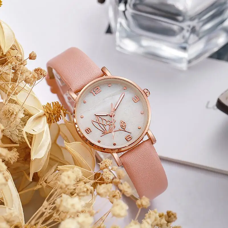 New Women's Watch Butterfly Simple Compact Casual Leather Belt Quartz Wristwatch In Stock