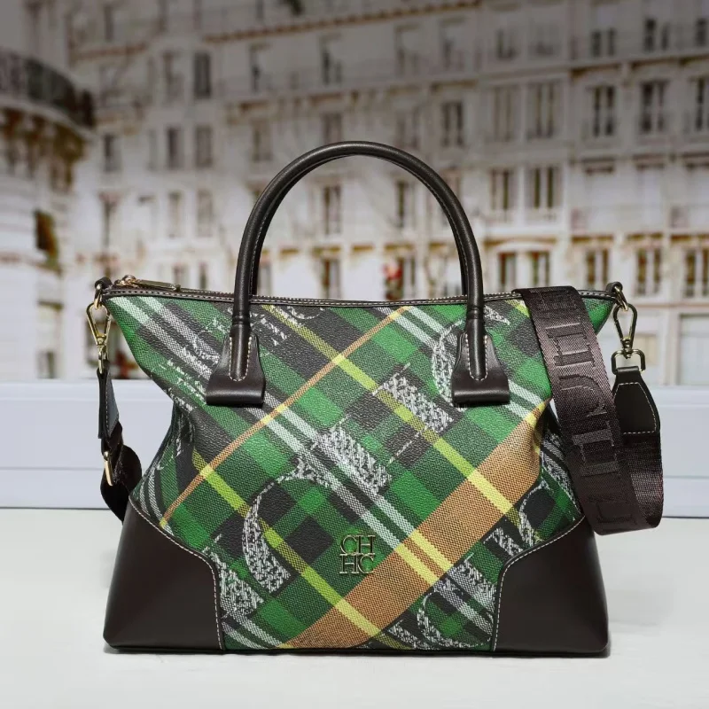 CH Luxury Plaid Women's Tote Bag Large Capacity Handbag with Gold Hardware Detachable Shoulder Strap Casual Crossbody Purse view 4