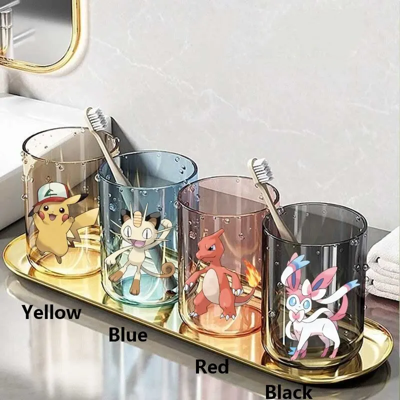 Pokemon Pikachu Meowth animación periférica dibujos animados cepillo de dientes taza transparente enjuague bucal taza de plástico taza de agua anticaída