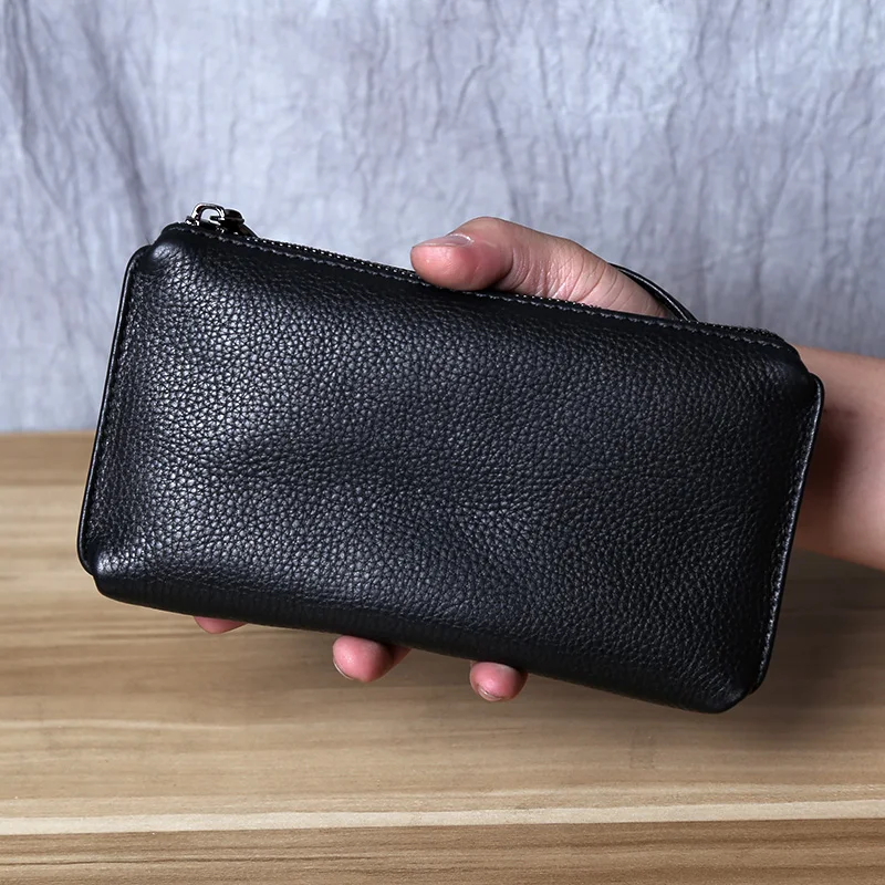 Retro Leather Handbag Men\'s Tumbled Grain First Layer Cowhide Large Capacity Casual Long Zipper Wallet