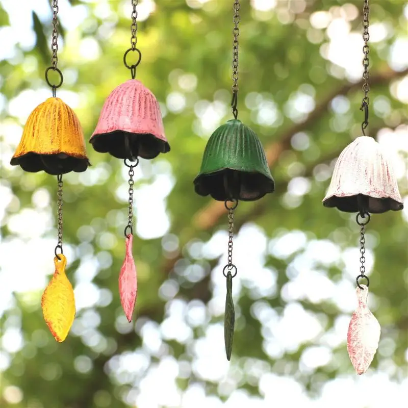 Creative Cast Iron Wind Chime, retro metal leaf bell design, weather-resistant outdoor hanging ornament, perfect for balcony, co