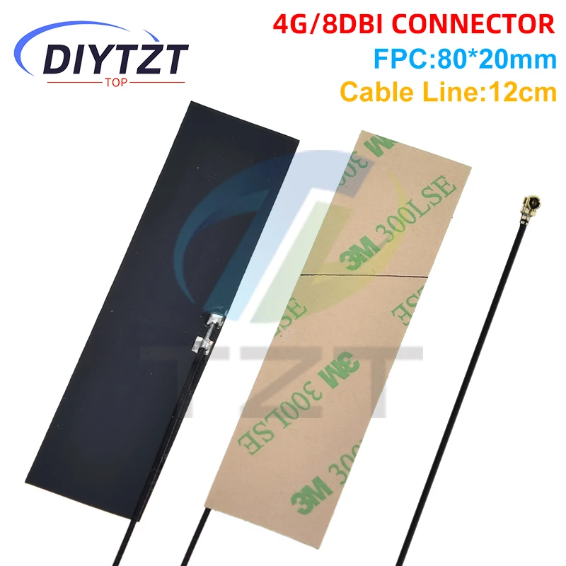 DIYTZT 10pcs GSM GPRS 2G 3G 4G LTE internal antenna 8dbi FPC connector 80*20mm wireless modem aerial 8cm Long connector