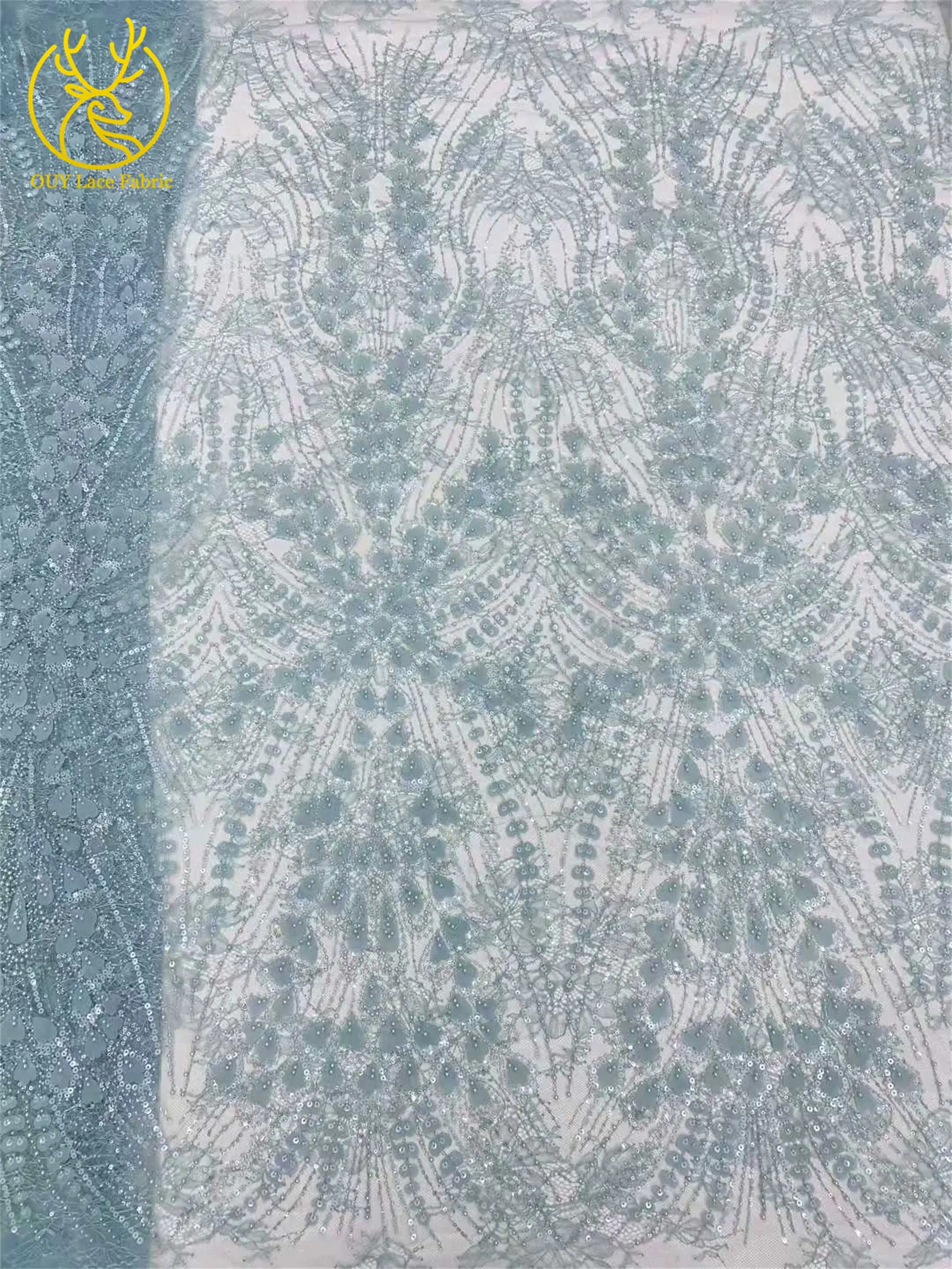 Eleganter Nigerianischer Bestickter Pailletten-Spitzenstoff 2026 Hochwertiger Afrikanischer Französischer Perlen-Spitzenstoff für Damenkleider Nähen – Detail 6