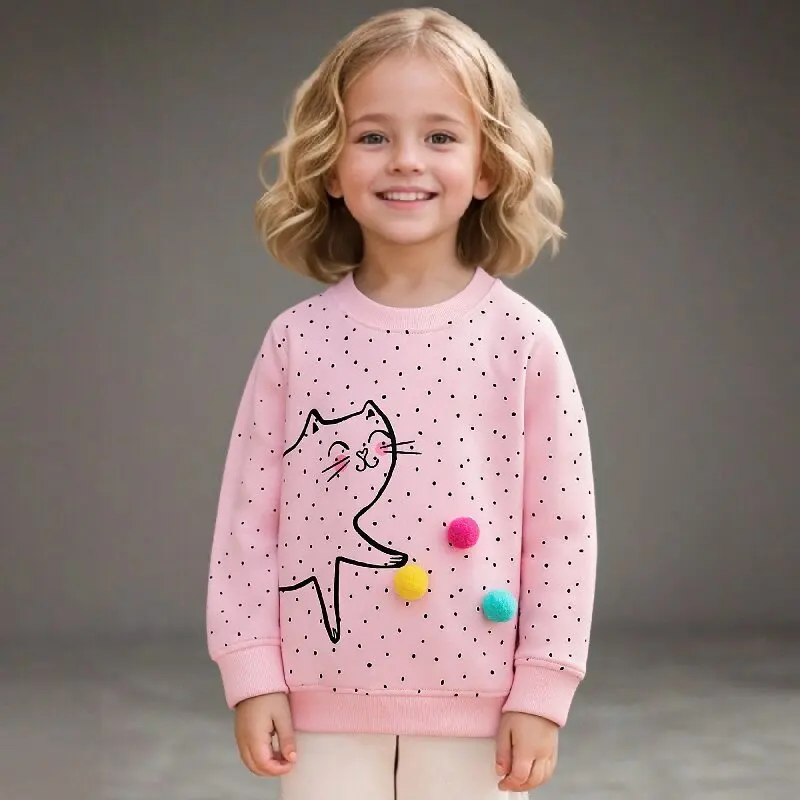 

Детская одежда Little maven, топы принцессы с длинными рукавами в горошек для маленьких девочек, свитшот с рисунком животных и кошек для девочек, осенний детский костюм