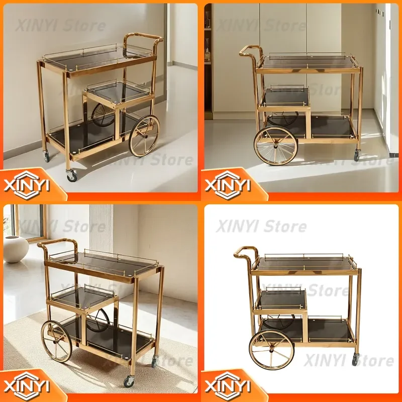 Stainless Steel Dining Car Wine Cart Hotel Service Trolley Tea Cart European Wine Cart for Direct Supply Can Be Sent on