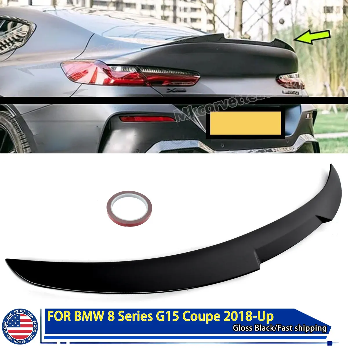 

Задний спойлер багажника в стиле M4 для BMW 8 серии G15 M8 F92 Coupe 840i 850i M850i M8 2018 2019 2020 2021 2022 2023 + глянцевый черный
