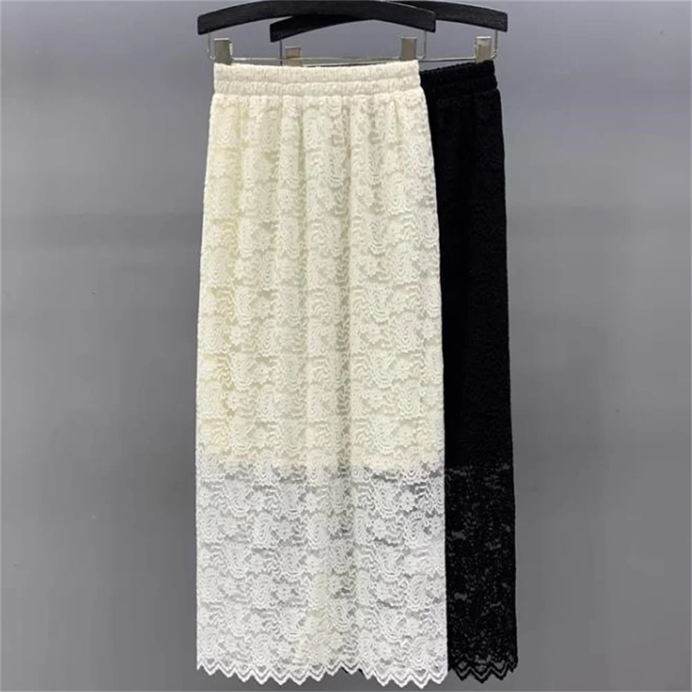 

Black lace split skirt for women's 2024 spring/summer new high waisted slim fit long skirt