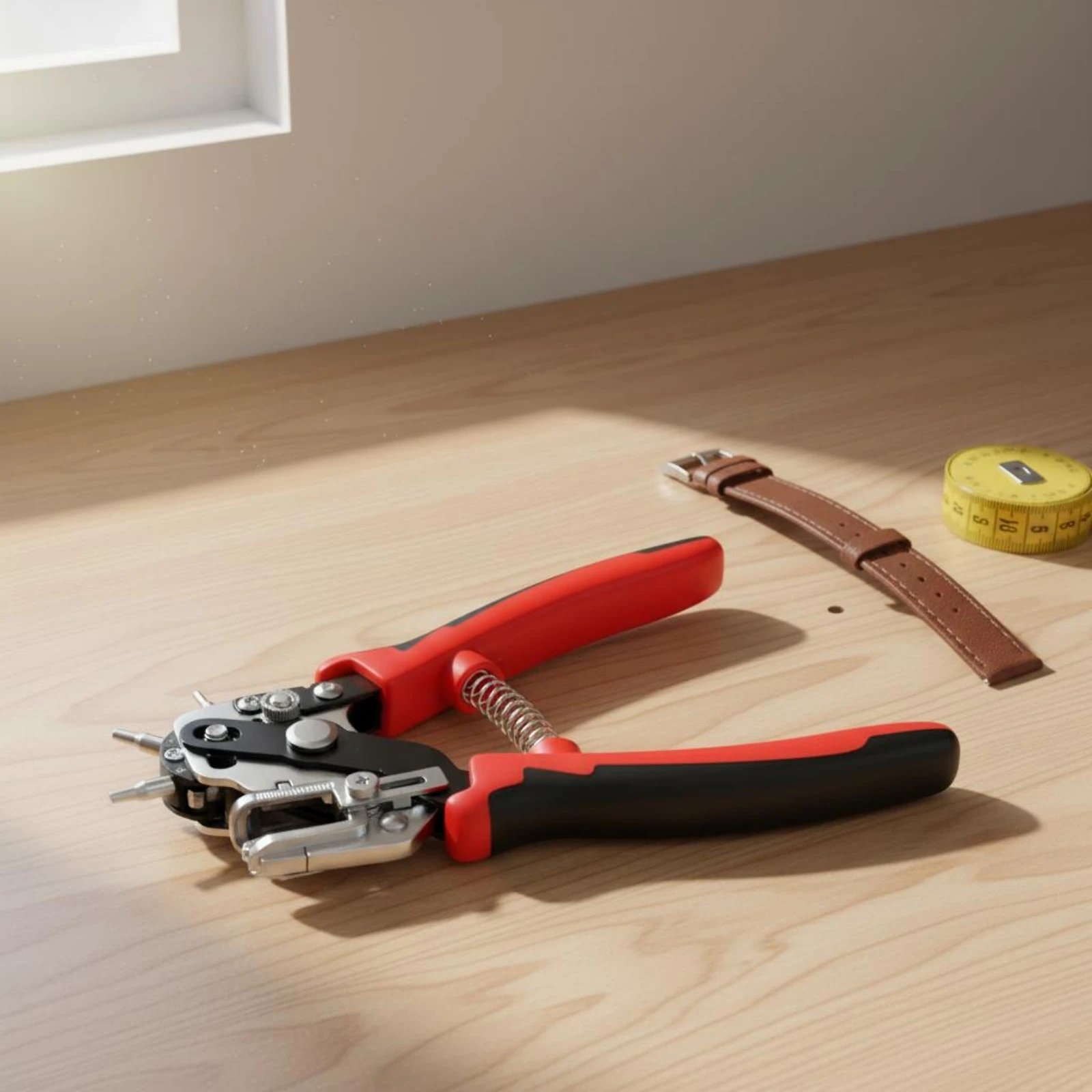 

Leather Belt Hole Puncher Sturdy Duty Belt Hole Perforate Tool Rotary Perforate Tool Ergonomic Grip Automatic-Opening