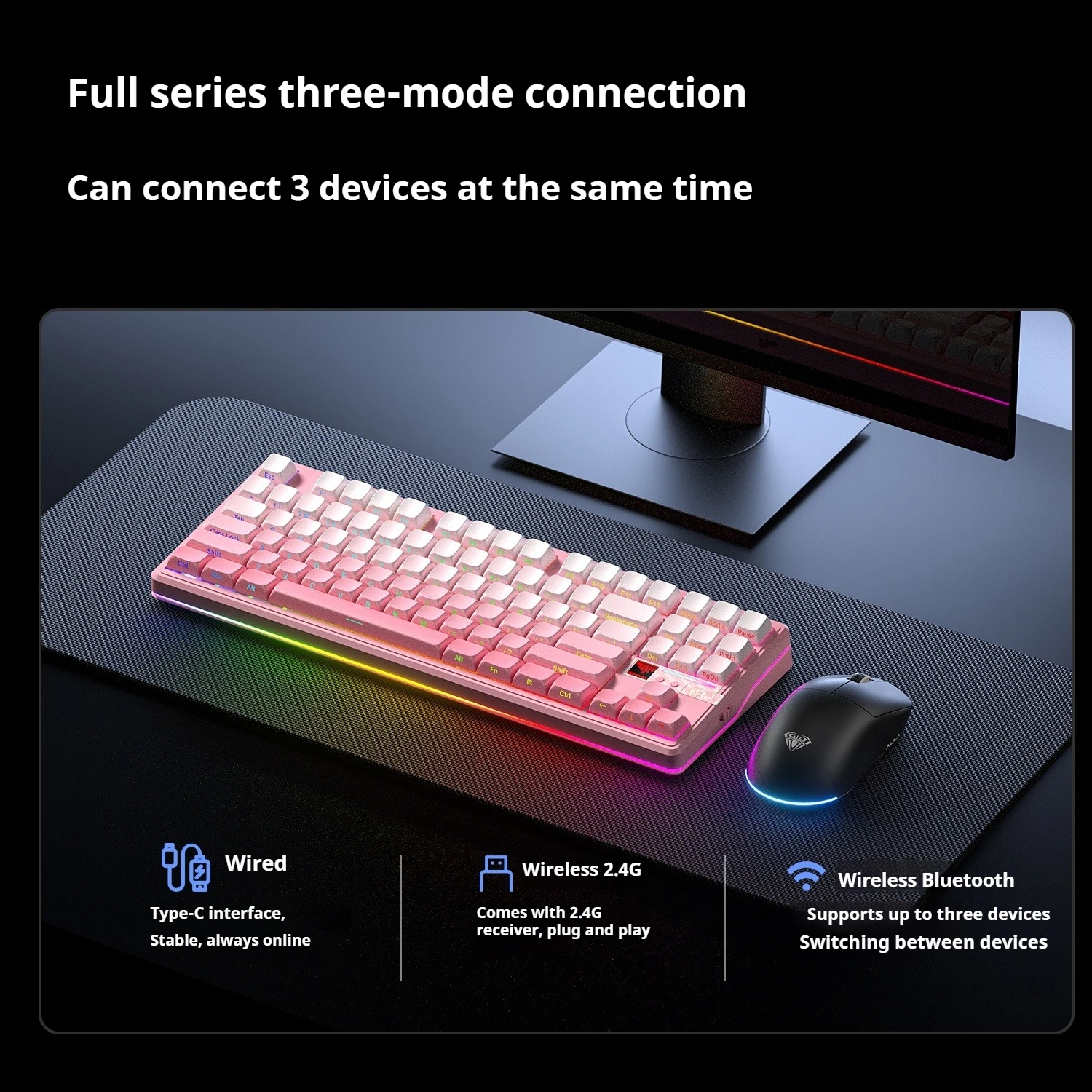 AULA F87 Pro V2 junta Teclado mecánico para juegos 80% diseño TKL 8K 0.125ms retardo intercambiable en caliente RGB 2,4G teclado con cable Bluetooth