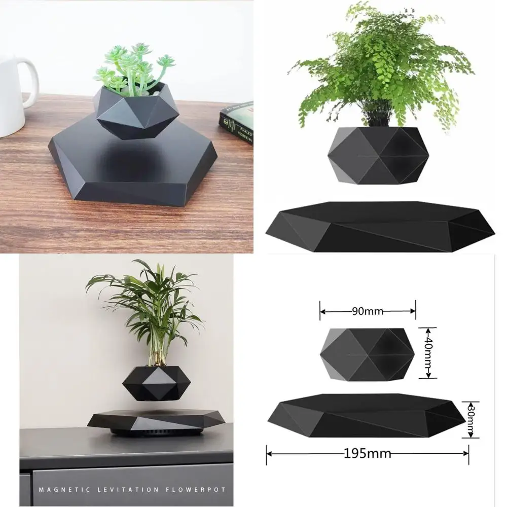 

Магнитный левитирующий нижний горшок Air Bonsai, черный шестигранный подвесной горшок для растений, вращающийся на 360 градусов горшок для дома и офиса D