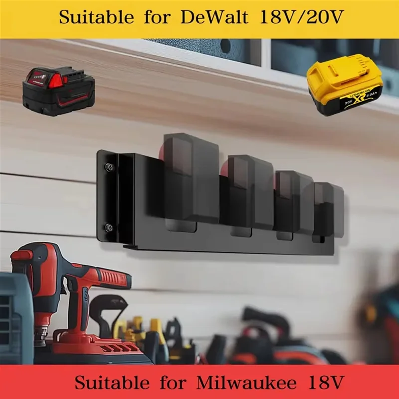 

KYCOR-Battery Storage Rack For 18V Metal Wall-Mounted Battery Organizer Li- Battery Bracket Fixing Battery Holder
