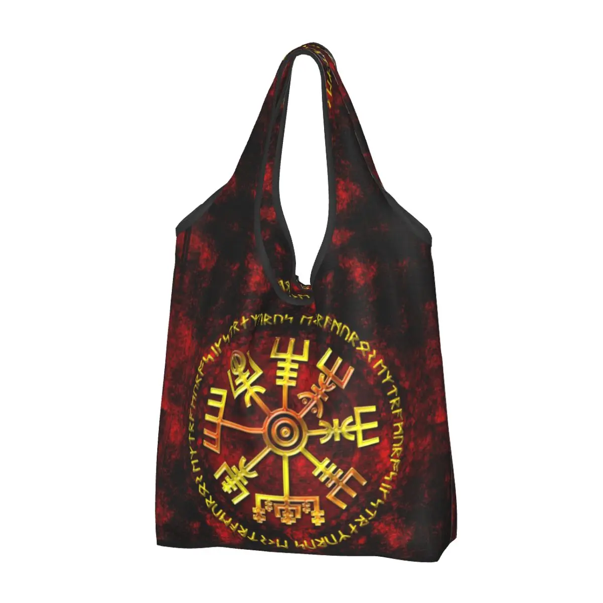 Funny Print Viking Valhalla Vegvisir Symbol Shopping Tote Bags Portable Shopper Shoulder Vikings Runic Compass Handbag