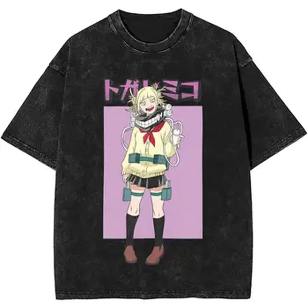 Anime My Hero Academia Himiko Toga Graphic T-shirt Men Women Cotton Tshirts Vintage Washed Oversized Tee Male Manga T Shirt