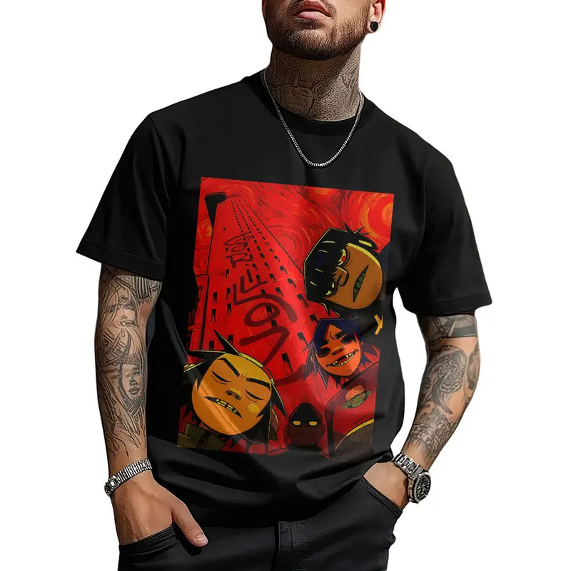 Gorillaz Virtual Rock Band Graphic T‑shirt Unisex Vintage Y2K Tee Hip Hop Streetwear 0824 Casual Cotton Tops S-6XL Fan Gift