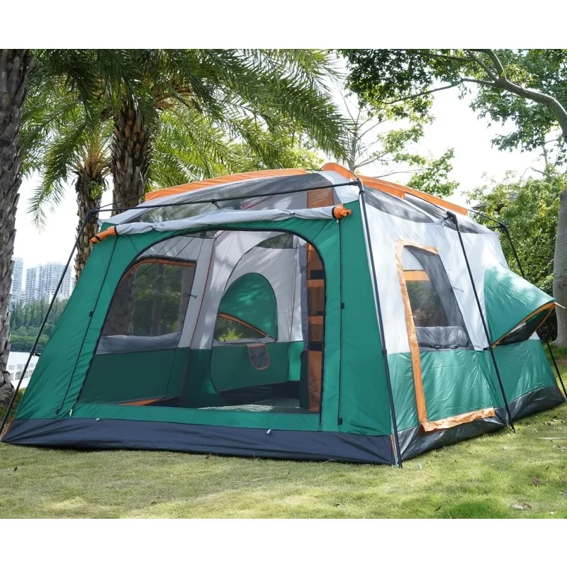 Extra Large Tent 10-12-14 Person(B),Family Cabin Tents,2 Rooms,3 Doors and 3 Windows with Mesh,Straight Wall,Waterproof