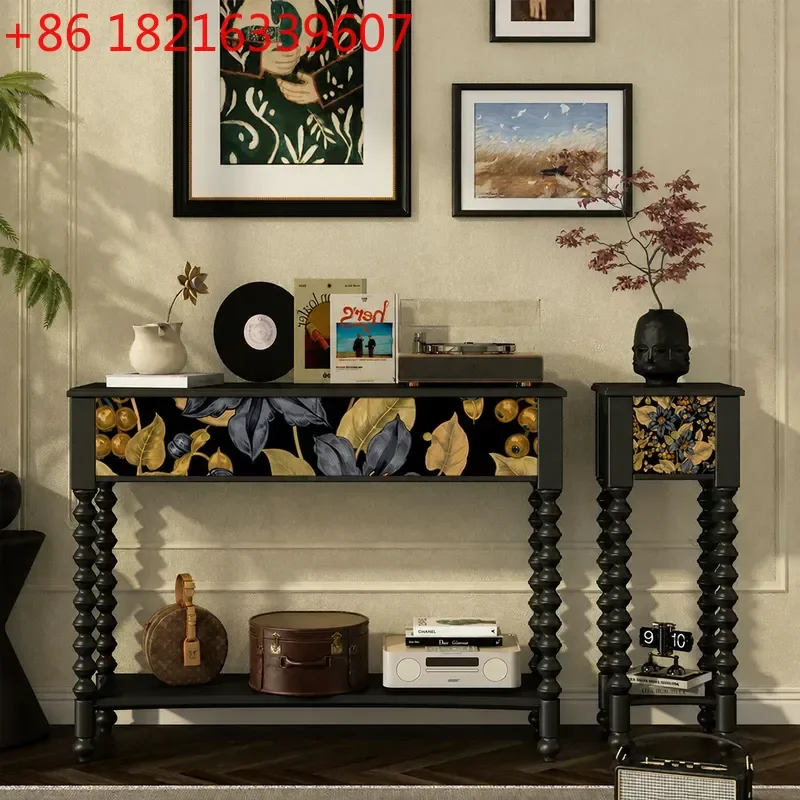 YAORetro Solid Wood Flower Rack American Style Indoor Multi Layer Drawer Shelf Corner Plant Stand Table
