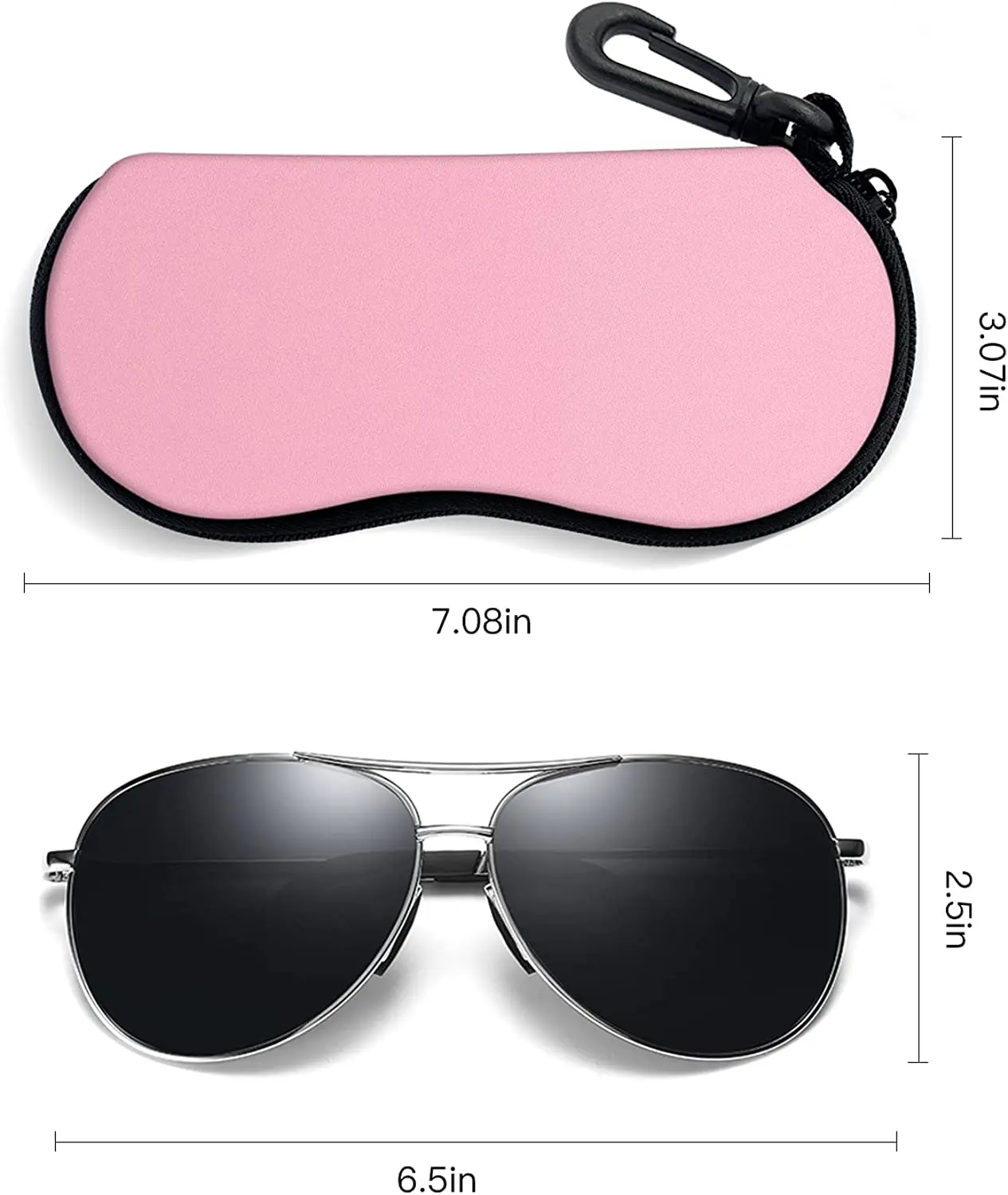 Simple Color Pink Blue Yellow Black White Sunglasses Soft Case with Carabiner Ultra Light Neoprene Zipper Eyeglass