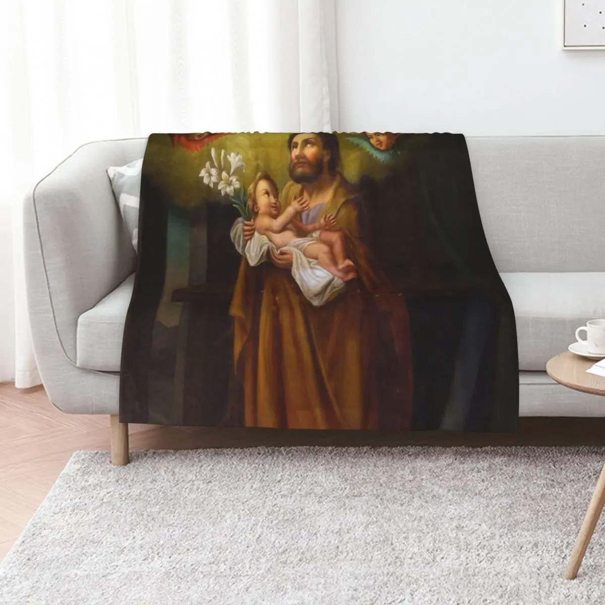 

Saint Joseph with Jesus Christ as a baby, France Throw Blanket Custom valentine gift ideas Plaid on the sofa Baby Blankets
