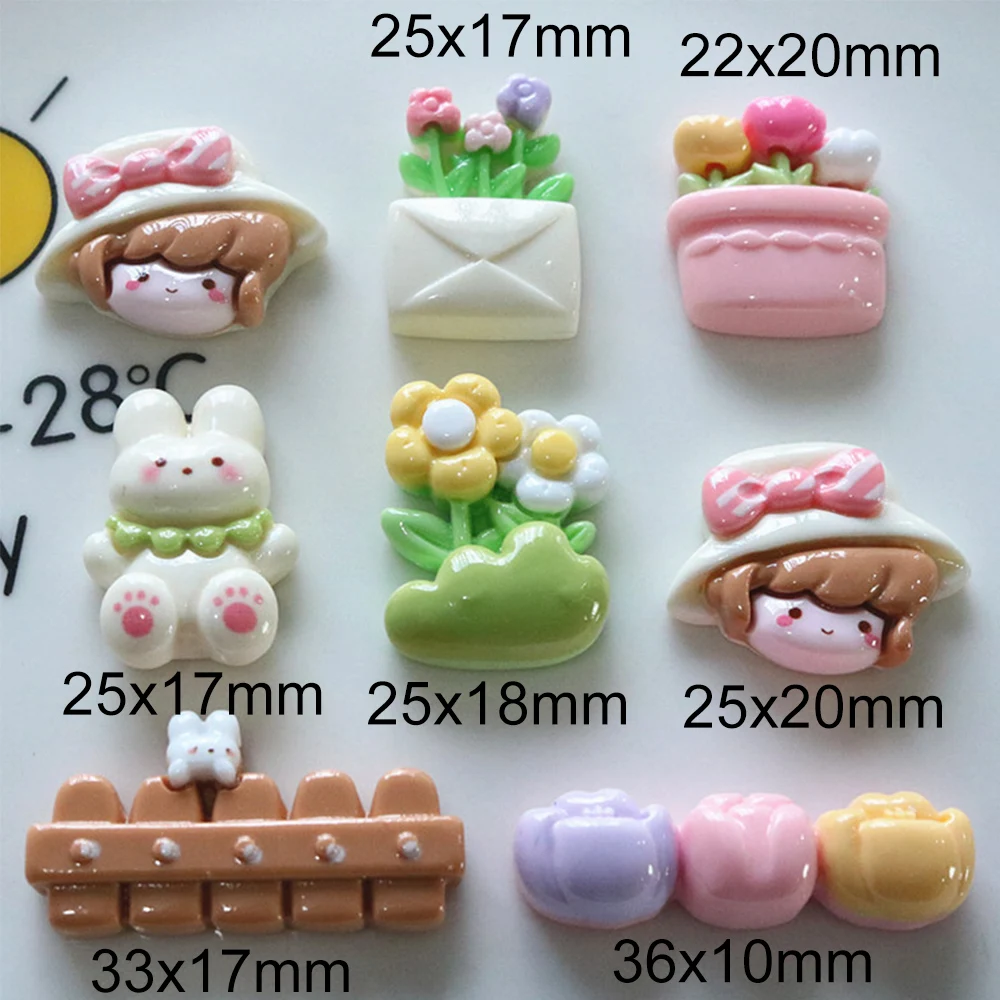 10PCS Cartoon Flower Plate Series Resin Flatback Cabochons For Hairpin Scrapbooking DIY Jewelry Craft Decoration Accessories