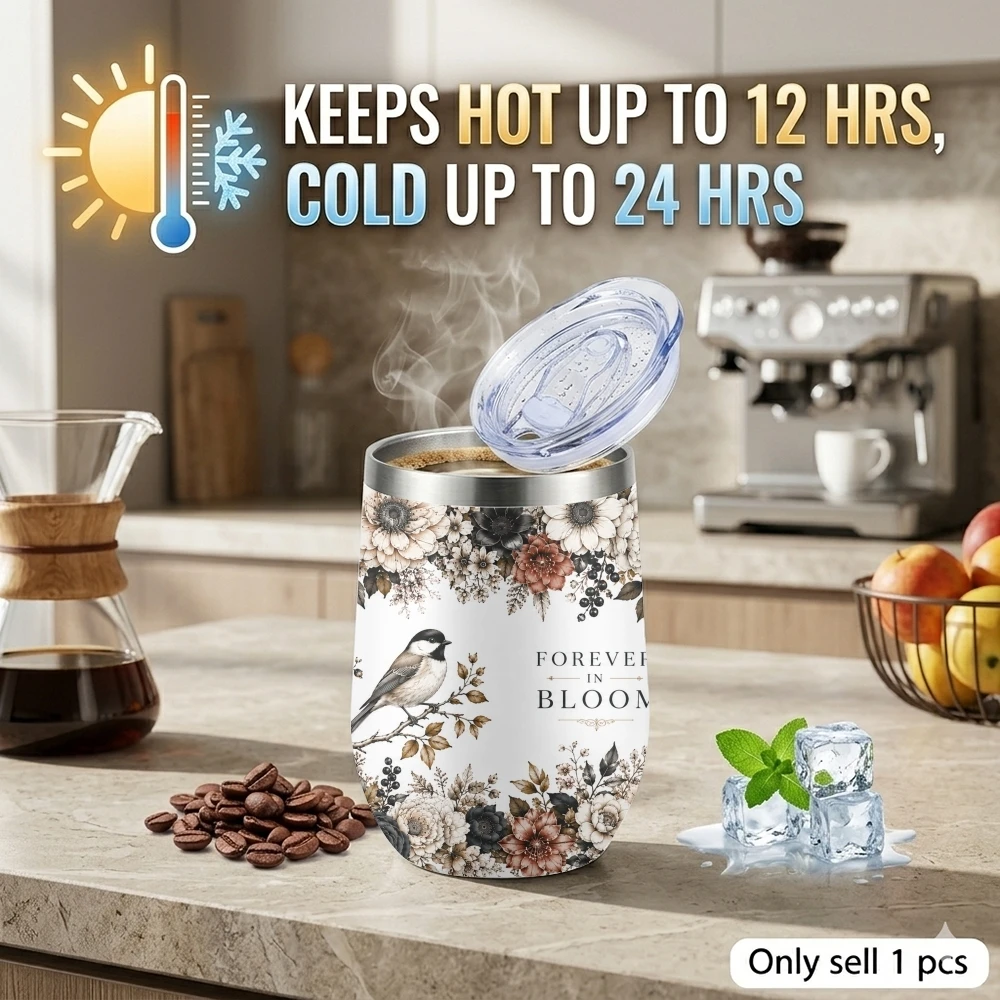 Gothic Romantic Blooms Vacuum Flasks 12oz Insulated Stainless Steel Mug with Lid Travel Tumbler Double Wall Drink Coffee Cup