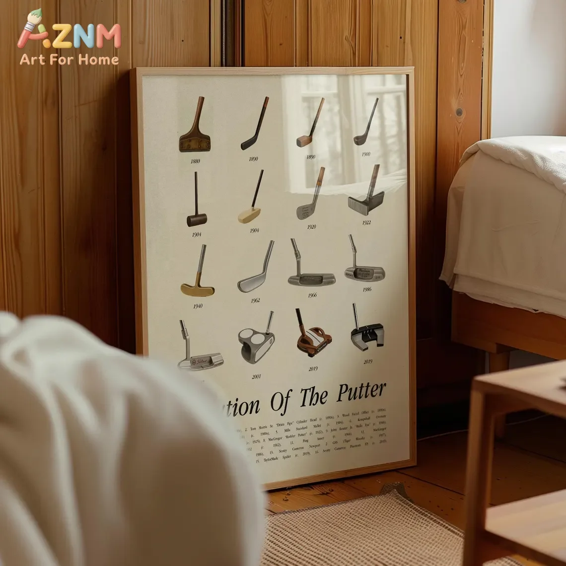 AZNM Evolution Of The Putter Canvas Wall Art, Vintage Golf Club Print, Retro Golfing History Poster for Golfers Home Decor