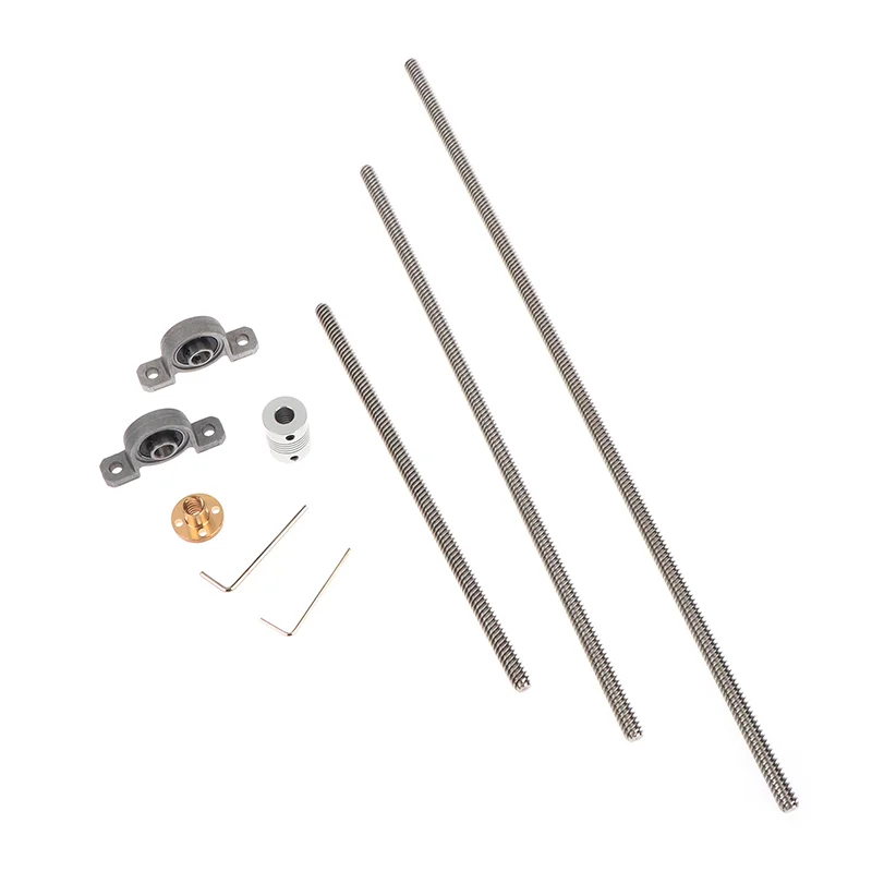 T8 300/200/100mm Lead Screw Set Includes Brass Nut Mounting Bracket Coupler Wrench For 3D Printers CNC Milling DIY Projects