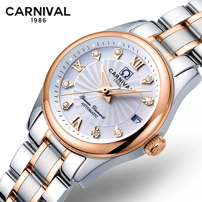 IW Carnival For Women Watch Japan Miyota Mechanical Elegant Automatic Wristwatch Sapphire Crystal Rhinstone Date Luminous Dress