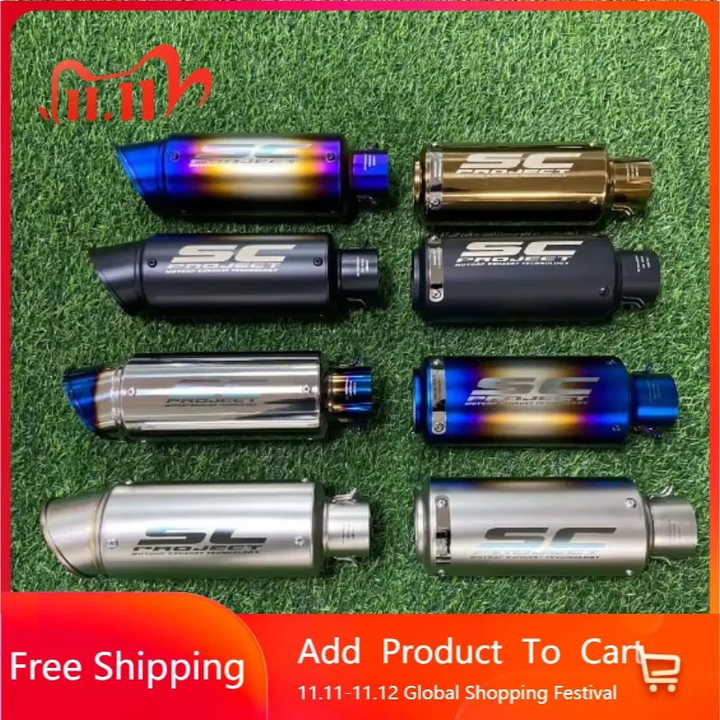 STLF Motorcycle Modified Exhaust Pipe SC Cylindrical Exhaust Pipe for ZX4R CF450SR 250SR Ninja 400 Z900 DUKE390 R6 R1 R3
