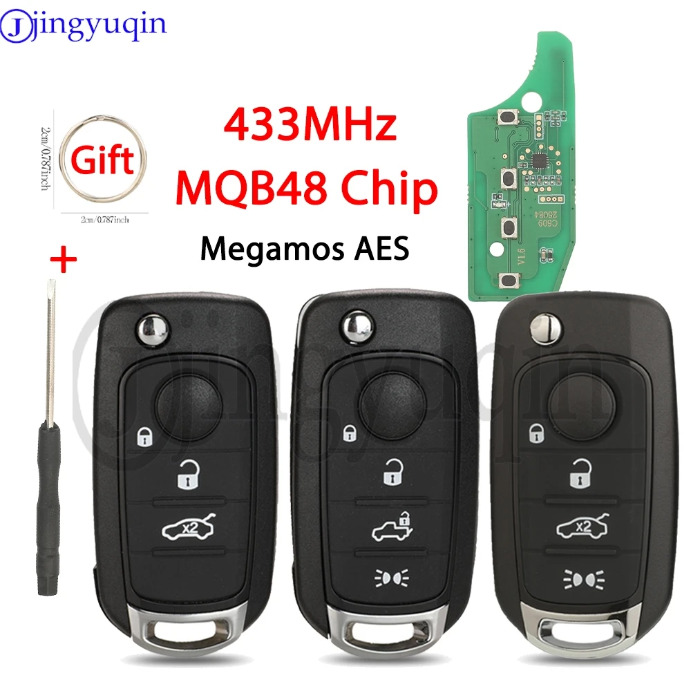 Jingyuqin 3/4BNT Flip Remote Car Key 433MHz Megamos AES MQB48 Chip For Fiat Egea tipo 500 500X 2016+ P/N: 6000633159 71779527