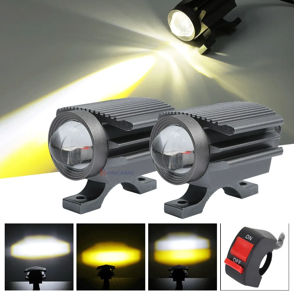 2Pcs Motorcycle Fog Driving LED Lights White/Amber/White+Amber/Strobe 4 Color Spot LED Light for Motorcylce Car.