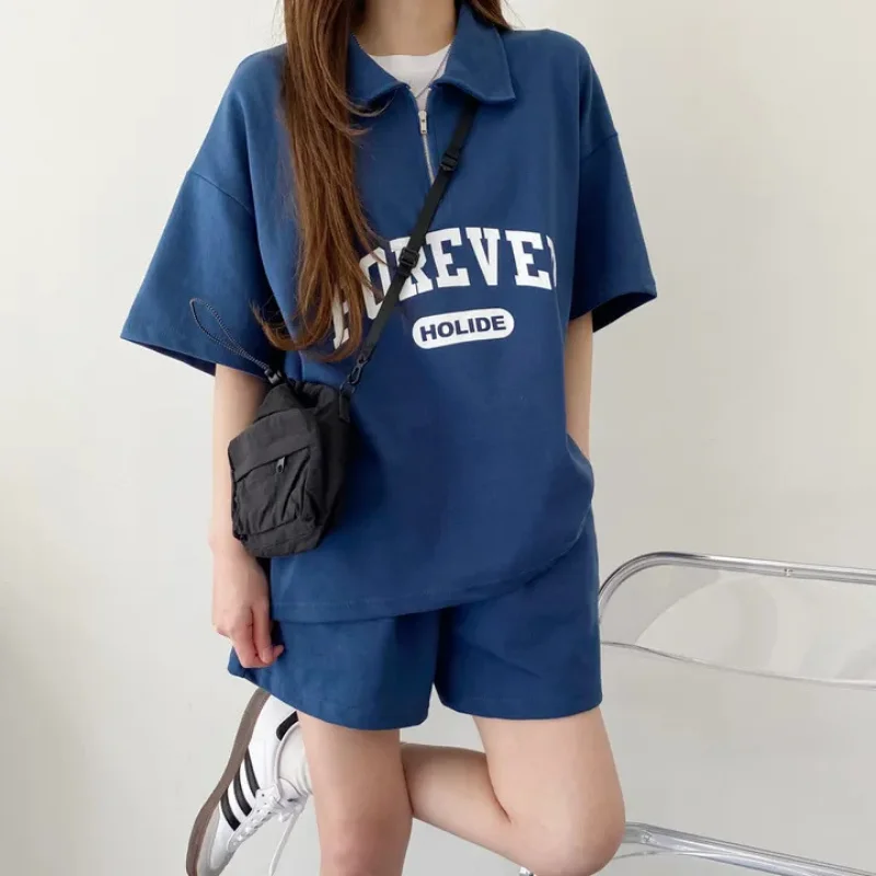 2024 Oversized Loose Letter Blouses Shorts Sets Female 2 Piece Set Women Outfit Casual Korean Suits Y2k Womens Summer Short Sets