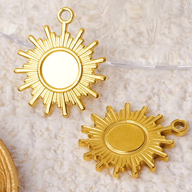 5pcs Le Soleil Stainless Steel Sun Charms For Jewelry Making Supplies Sunshine Pendant Metal Charm DIY Stone Drip Oil Materials