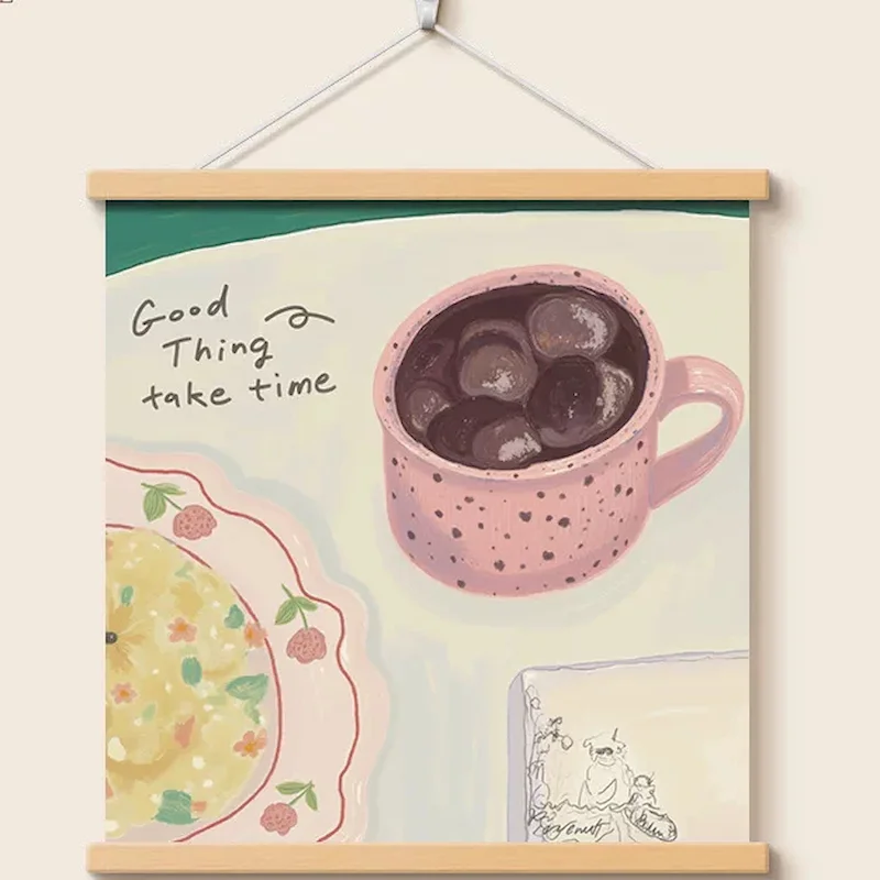 VIKAMA Pink Cake Coffee Still Life Tapestry Wall Hanging Aesthetics Kitchen Restaurant Home Decoration