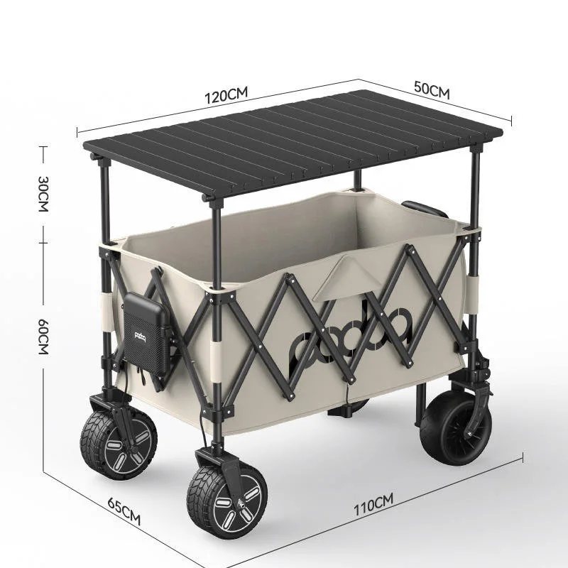 Electric-assist Foldable Four-Wheel Outdoor Camping Trailer Hand-pulled Design Reclining Feature High-carbon Steel Construction