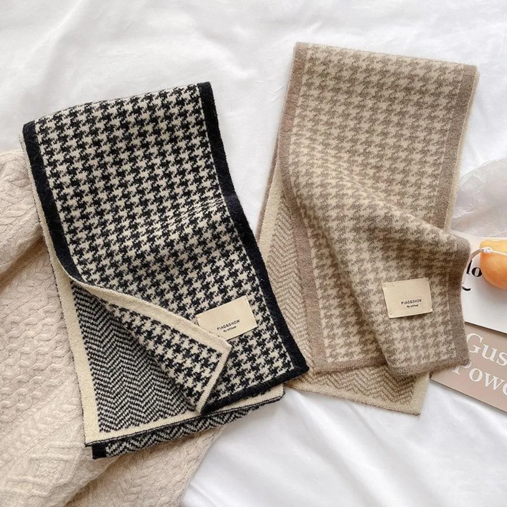 

Новинка 2025 года, двухсторонний шерстяной шарф с сеткой «Тысяча птиц», зимний короткий вязаный модный универсальный шарф для пары