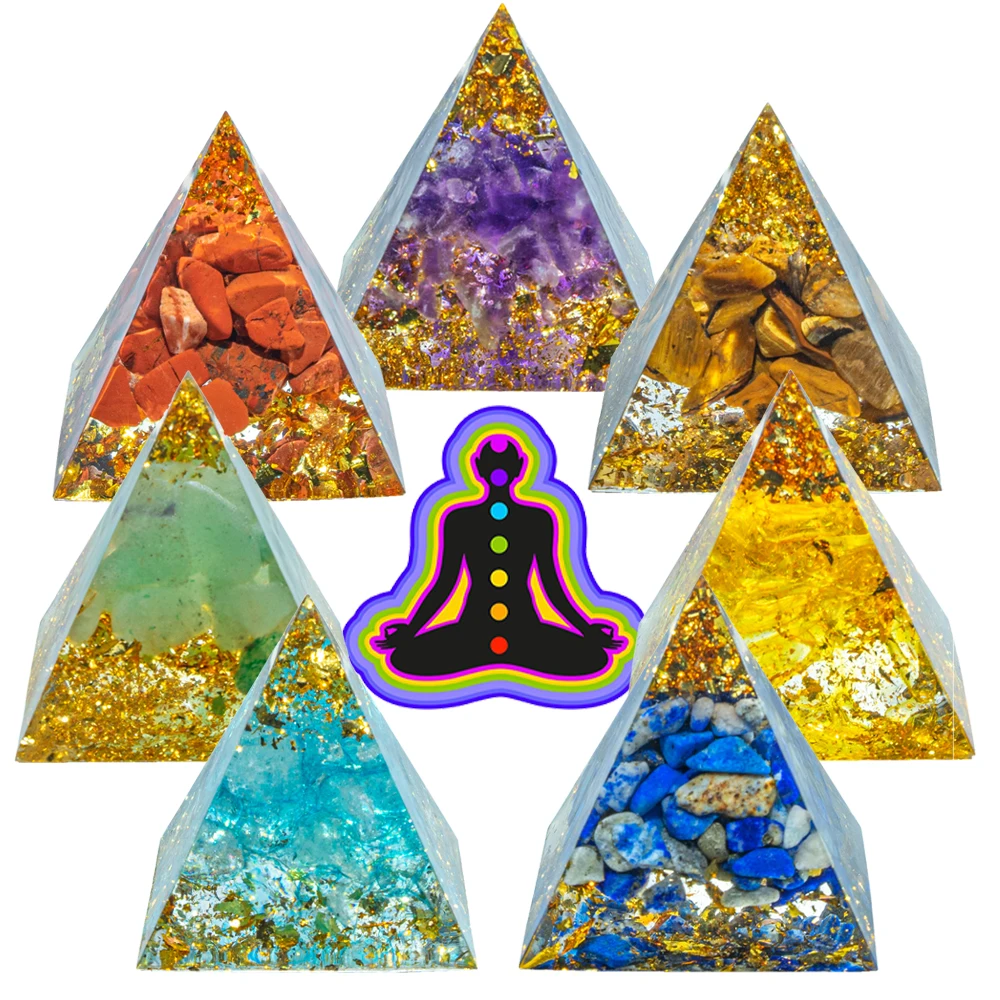 

1.18in Resin Pyramid Reiki Healing Natural Amethyst Quartz Crystal Gravel Filling Ornaments Stone Craft Pyramid Home Decoration